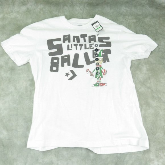 NWT NOS Converse White CHRISTMAS T- SHIRT "Santa's Little Baller" sz L P411M041 - Picture 1 of 5